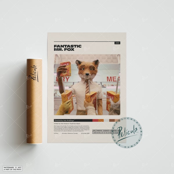 Fantastisches Mr. Fox Poster | Wes Anderson | Minimalistisches Filmposter | Vintage Retro Kunstdruck | Individuelles Poster | Wand Kunstdruck | Wohndekor