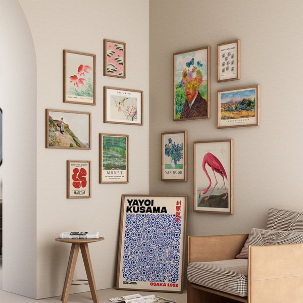 Eclectic Wall Art 12 Prints Download, Gallery Wall Prints Set, Colorful Poster Set, Maximalist Decor, Monet, Yayoi Kusama
