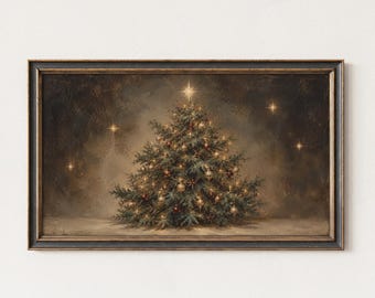 Vintage Christmas Tree Frame TV Art, Winter Holiday Decor, Digital Download