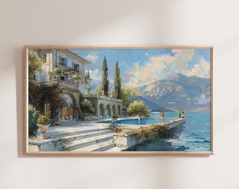 Seaside Mountain Landscape Frame TV Art: Textured Oil Painting (Digital Download)