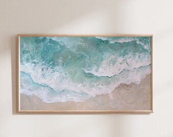 Abstract Ocean Waves Painting: Summer Beach Frame TV Art (Digital Download)