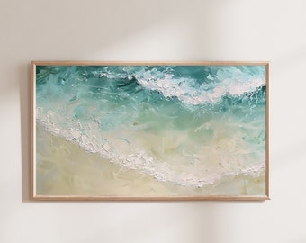 Abstract Ocean Waves Seascape Painting: Blue Coastal TV Art (Instant Download)