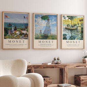 Claude Monet Set Of 3 Prints, Monet Print, 3 Piece Wall Art, Gallery Wall Set, Exhibition Poster Set, Digital Print Set, Monet Painting