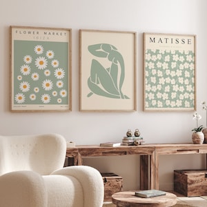 Sage Green Wall Art, Gallery Wall Art Set, Flower Market Print, Matisse Poster Set, 3 Piece Wall Art, Art Prints Download