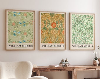 Botanical Set of 3 Prints , William Morris Print, Gallery Wall Set, William Morris Poster, Museum Poster Set, Flower Print Set