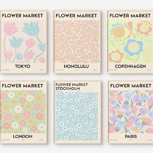 Flower Market Set, Gallery Wall Set, Danish Pastel Decor, Flower Market Print, Aesthetic Room Decor, Set Of 6 Prints, Printable Wall Set