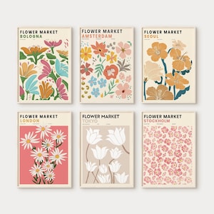 Flower Market Set Of 6, Gallery Wall Set, Flower Market Print, Botanical Print Set, Flower Poster Set, Digital Download Prints