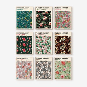 Flower Market Print Set Of 9, Gallery Wall Art Set, Flower Poster Set, Botanical Print Set, Flower Market Poster, Digital Art Print Set