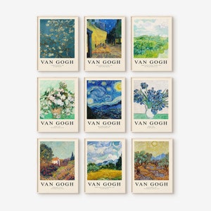 Set di 9 stampe di Van Gogh, set da parete della galleria, stampa di Van Gogh, set di poster del museo, set di stampe digitali, poster della mostra, set di poster di Van Gogh