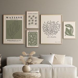 Sage Green Matisse Print Set, Sage Green Gallery Wall Art Set, Abstract Sage Green Prints, Matisse Wall Art Set, Digital Print Set
