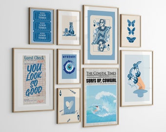 Coastal Cowgirl Wall Art Set: Blue Preppy Gallery (9 Prints) (Digital Download)