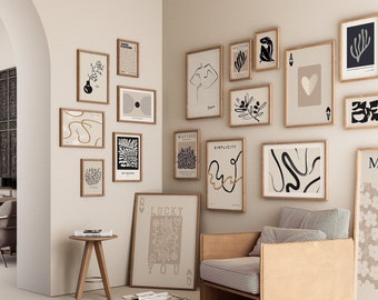 Neutral Beige Gallery Wall Set, Trendy Wall Art, Modern Art Prints Download, Matisse, Lucky You Print, Boho Bundle Print Set