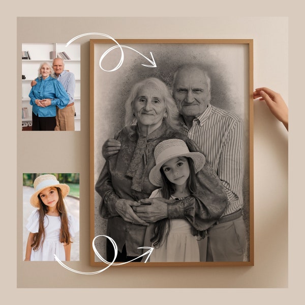 Add Deceased Loved One Photo, Loved One Portrait for Loss of Father & Mother, Combine Photos, Memorial Gift Family Photo