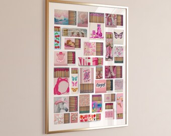 Pink Preppy Matchbox Art Print: Trendy Collage Decor (Digital Download)