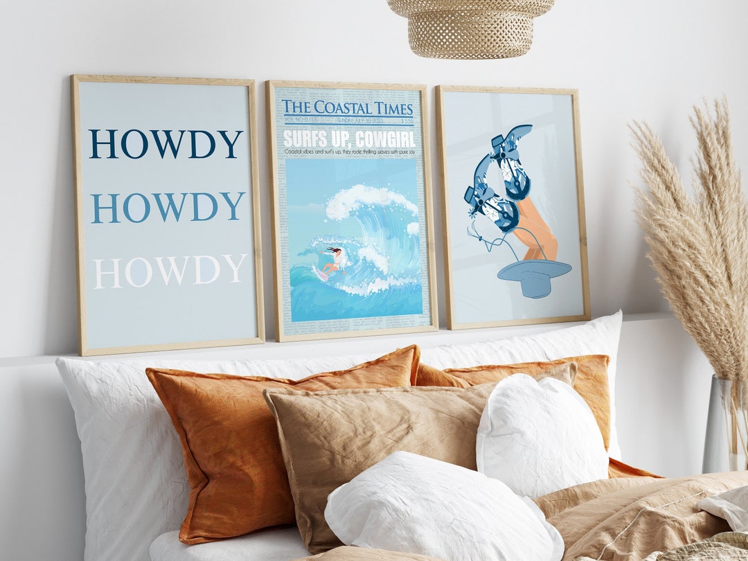 Coastal Cowgirl Wall Art Set: Light Blue Preppy Dorm Decor