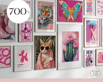 700+ MEGA BUNDLE Trendy Preppy Wall Art Prints Set, Pink Maximalist Gallery Wall Art, Dopamine Decor, Preppy Eclectic Bundle Set