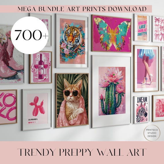 700+ MEGA BUNDLE Trendy Preppy Wall Art Prints Set, Pink