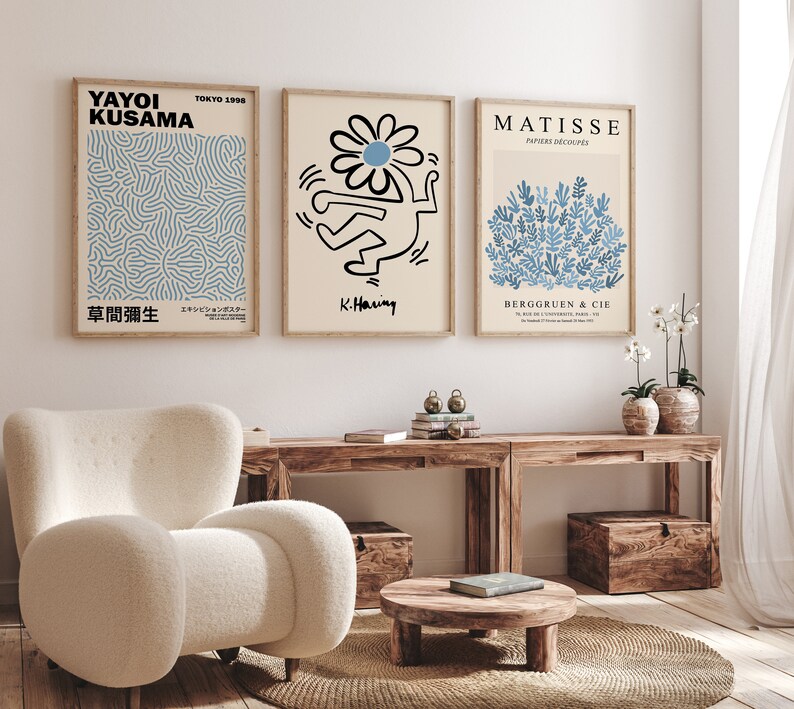 Exhibition Print Set Gallery Wall Set 3 Piece Wall Art Blue Etsy