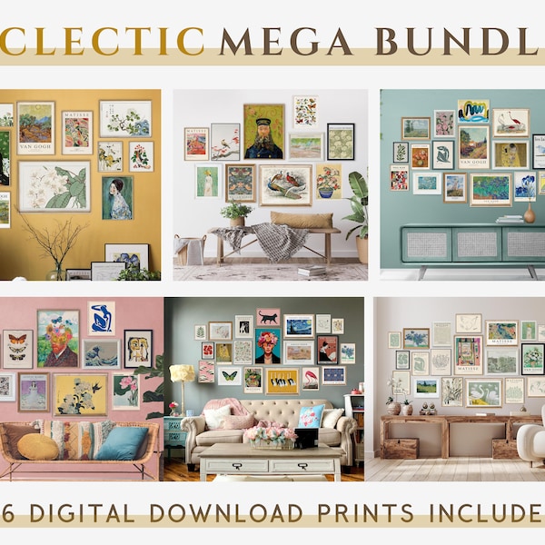 MEGA BUNDLE Eclectic Vintage Gallery Wall Set of 86 Art Prints Download, Eclectic Wall Art, Maximalist Eclectic Home Decor