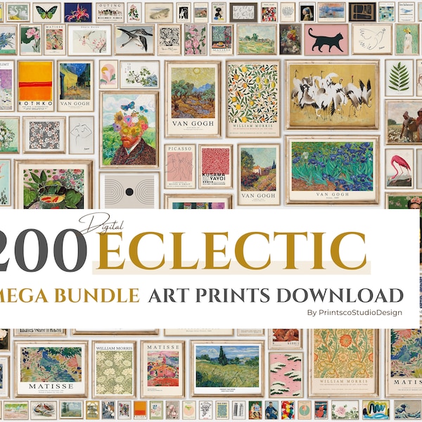 200 ECLECTIC Gallery Wall Art Prints Download, druckbare Vintage Eclectic MEGA BUNDLE, Poster-Set, Maximalist Home Decor