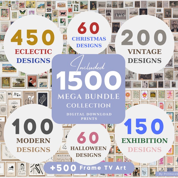 Über 1500 eklektische Vintage-MEGA-BUNDLE-Kunstdrucke herunterladen, trendiges Wandkunst-Set, Bundle-Wandkunst, maximalistische Galerie-Wandcollage, Poster-Set