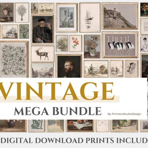 Vintage Frühling Galerie Wand Set von 50 digitaler Download, MEGA BUNDLE, eklektische Wand Kunst Drucke, Vintage druckbare Wandkunst