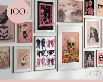 Pink Halloween Wall Art Prints: Spooky Preppy Gallery Set (Digital Download)
