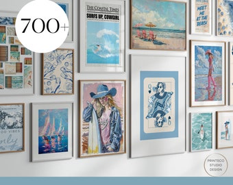 Blue Coastal Cowgirl Wall Art Print Set: Beachy Dorm Decor (Digital Download)