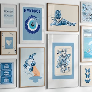 Blue Coastal Cowgirl Preppy Wall Art Set of 10 Digital Download Prints, Light Blue Beachy Room Decor, Trendy Apartment Decor