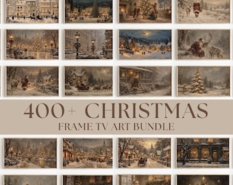 400+ Vintage Christmas Frame TV Art Bundle, Winter Holiday Decor Set, Digital Download