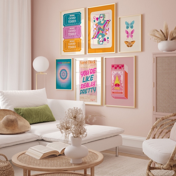 Pink Orange Preppy Wall Art Set, Gallery Wall Art Set, Preppy Dorm Room  Decor, Maximalist Wall Art Printable, Teen Girl Decor 