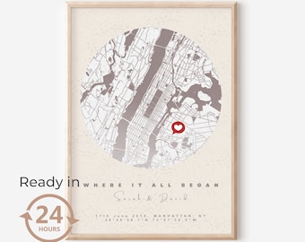 Where We Met Map, Our First Date Map, Where It All Began, Custom Coordinates City Map Print, First Anniversary Gift, Wo Alles Begann