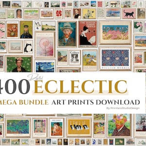 400 afdrukbare eclectische vintage MEGA bundel Wall Art Prints Set, Maximalist Decor, kleurrijke Gallery Wall Set, Wall Collage Poster