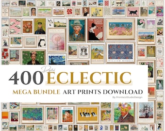 400 Printable Eclectic Vintage MEGA Bundle Wall Art Prints Set, Maximalist Decor, Colorful Gallery Wall Set, Wall Collage Poster