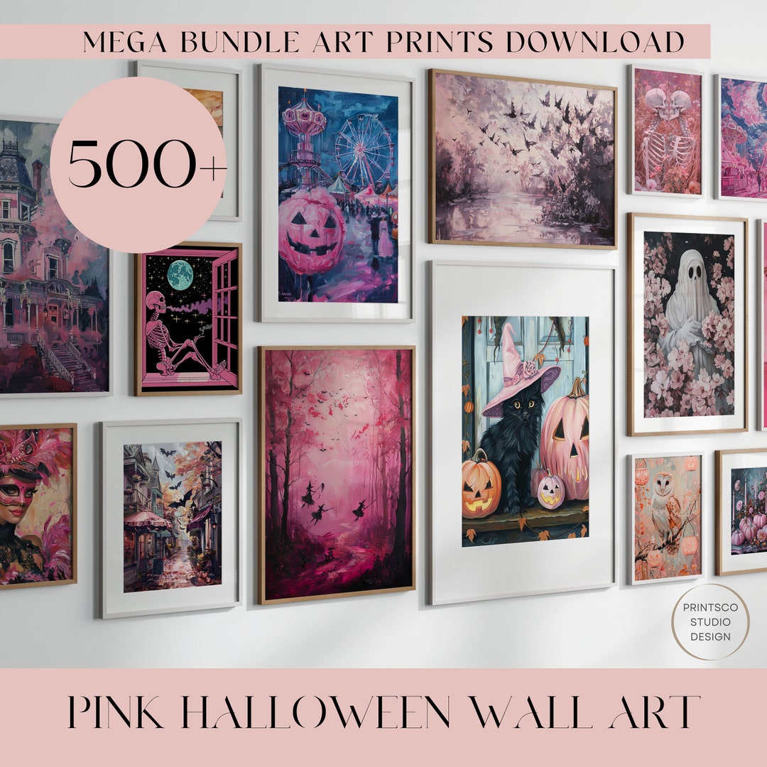 500+ Pink Halloween Mega Bundle Prints Set, Halloween Wall Art, Preppy ...
