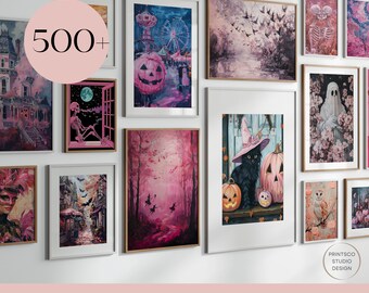 500+ Pink Halloween Prints: Spooky Wall Art Mega Bundle (Digital Download)