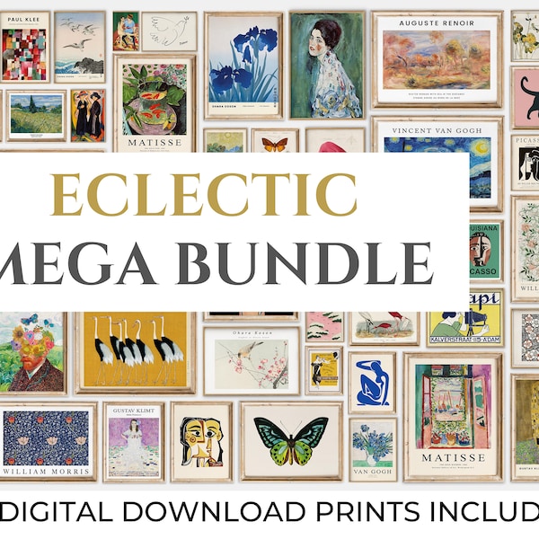 Eclectische MEGA BUNDEL 50 Art Prints downloaden, eclectische muurkunst, galerijmuurset, eclectisch huisdecor, maximalistische muurset