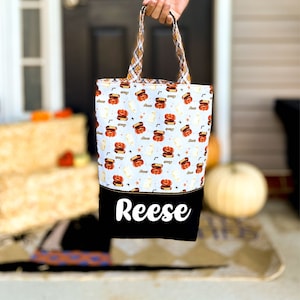 Personalized Halloween Tote Bag, Reese&#39;s Candy Print, Custom Trick or Treat Bag