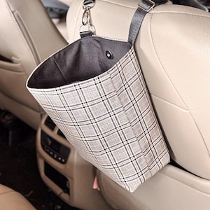 Custom Plaid Waterproof Hanging Car Trash Can, Cute Organization Accessories, Handmade Rubbish Bag, Hanging Tote with Magnetic Snap Closure image 8