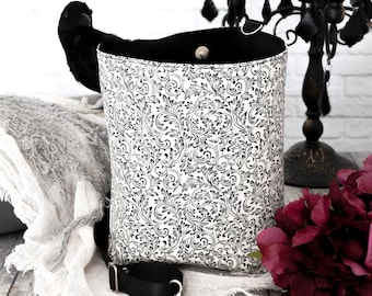 Bolsa de basura para coche hecha a mano, impermeable, de damasco negro, organizador colgante para coche.