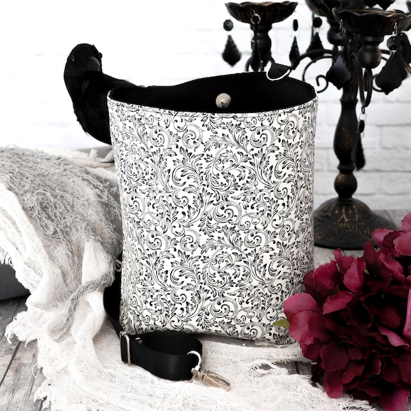 Handmade Car Garbage Bag, Black Damask Waterproof Tote, Hanging Car Organization Bin