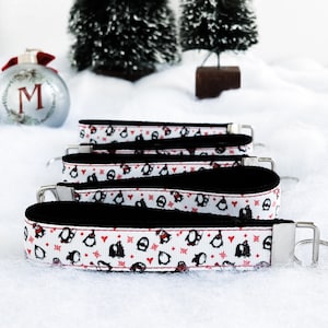 Christmas Key Fob Wristlet, Holiday Black Penguin Keychain, Christmas Penguin Accessories, Christmas Gifts for Her or Him