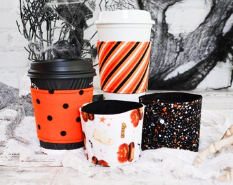 Funda para taza de café para bebidas calientes o heladas, accesorios de Halloween, regalo para amantes del café de temporada espeluznante, lindas fundas para café helado