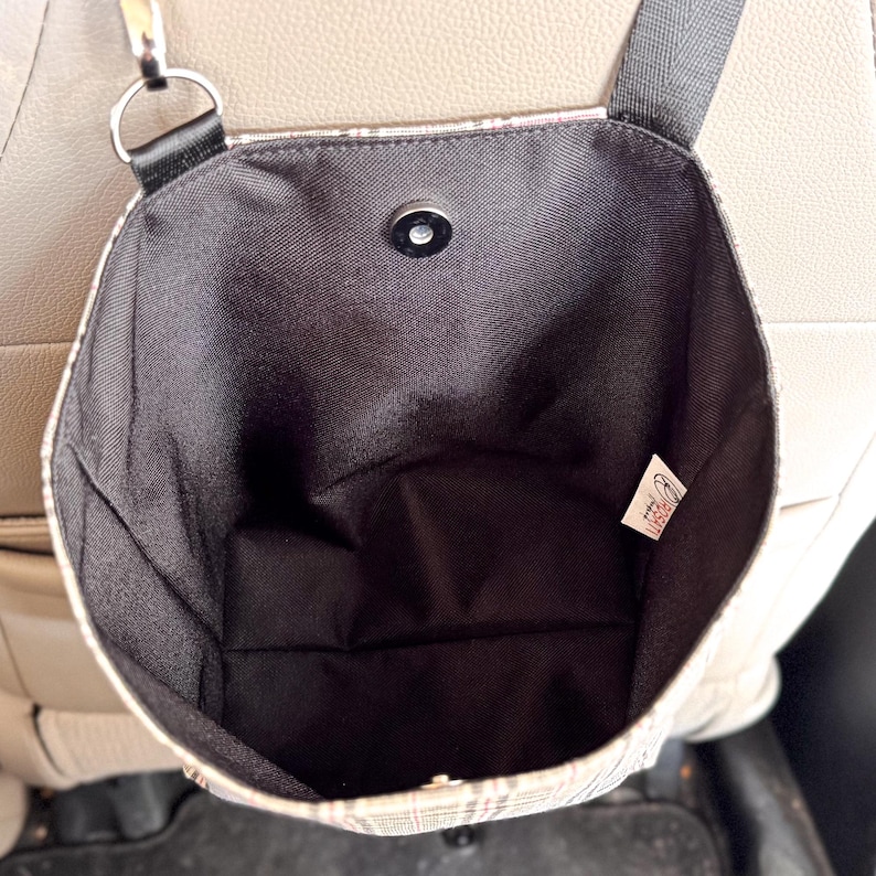 Custom Plaid Waterproof Hanging Car Trash Can, Cute Organization Accessories, Handmade Rubbish Bag, Hanging Tote with Magnetic Snap Closure image 3