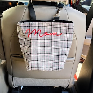 Custom Plaid Waterproof Hanging Car Trash Can, Cute Organization Accessories, Handmade Rubbish Bag, Hanging Tote with Magnetic Snap Closure image 2