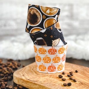 Reusable Coffee Cup Sleeve, Custom Mug Sleeve, Fabric Coffee Cozy, Reusable Beverage Holder, Personalized Coffee Sleeve, Retro Print Fabric