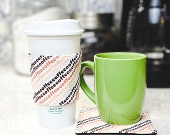 Retro Fabric Reusable Coffee Cup Sleeve and Cute Coaster, Custom Cup Sleeve for Hot or Iced Coffee or Tea, Eco Friendly Coffee Cuff