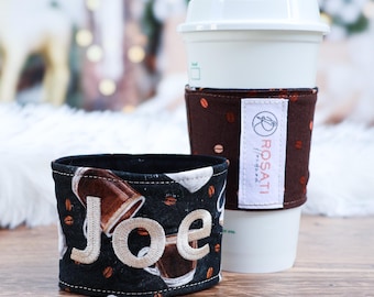 Reusable Coffee Cup Sleeve, Custom Cup Sleeve, Fabric Coffee Cozy, Reusable Beverage Holder, Personalized Coffee Sleeve, Coffee Lover Xmas