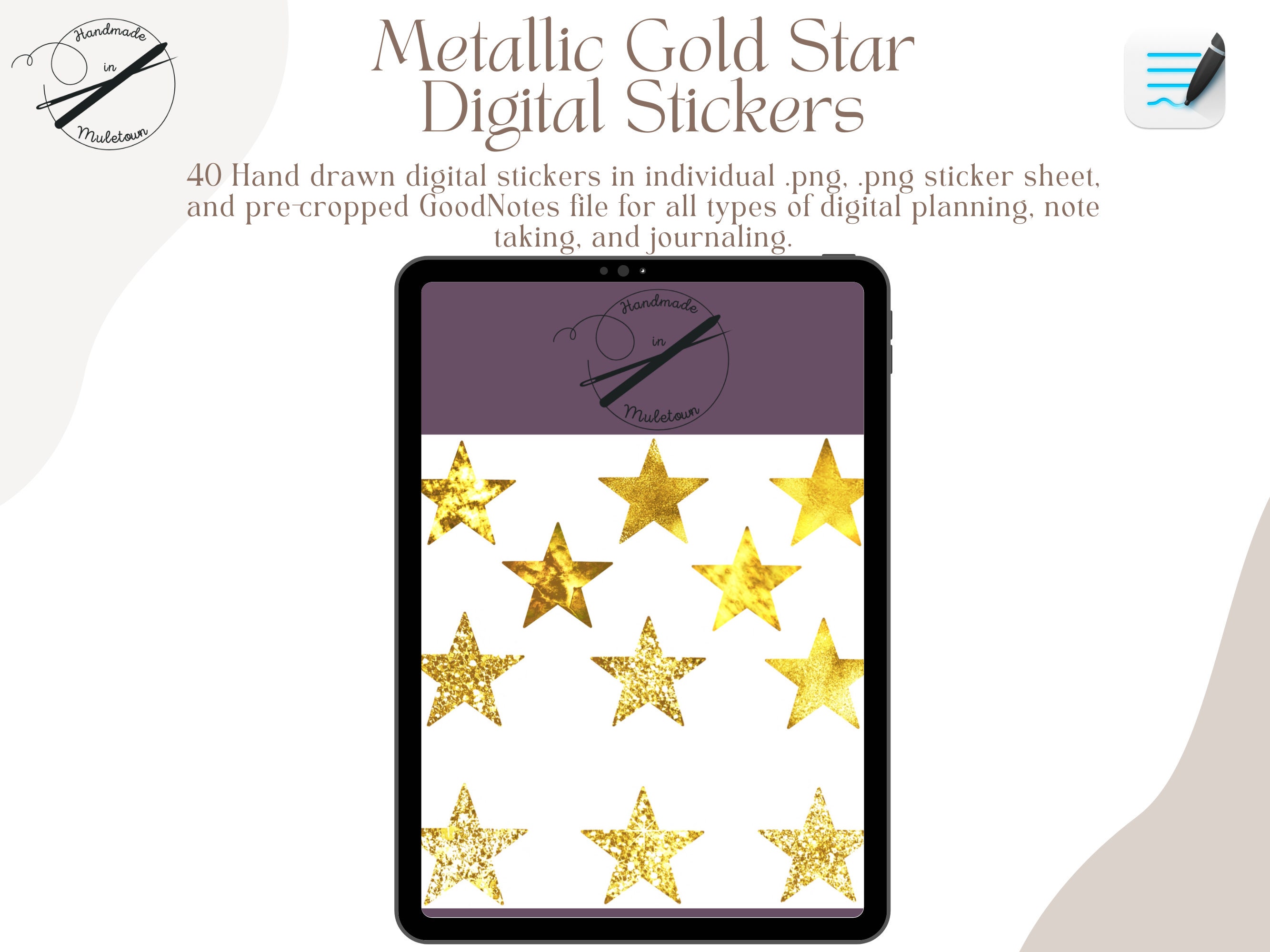 Gold Star Hand Drawn Digital Stickers for Digital Planning & Goodnotes ...