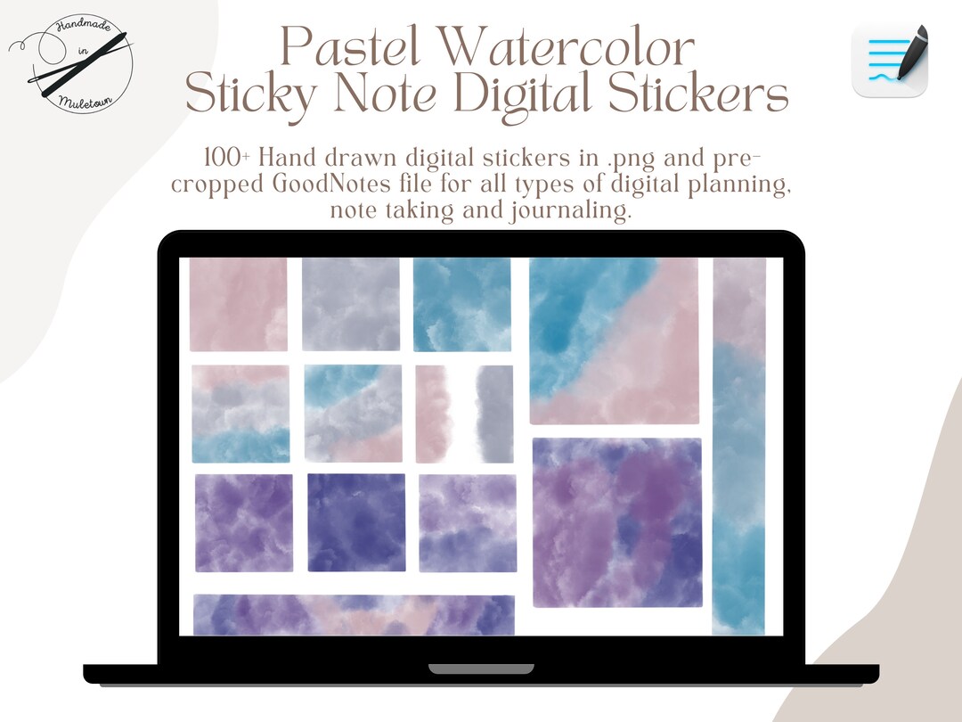 Watercolor Pastel Sticky Note Digital Stickers | Goodnotes Planner ...
